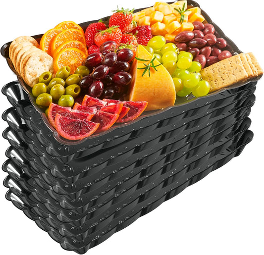 Plasticpro Plastic Serving Trays - Serving Platters Rectangle 9X13 Disposable Party Dish 4 Black Trays