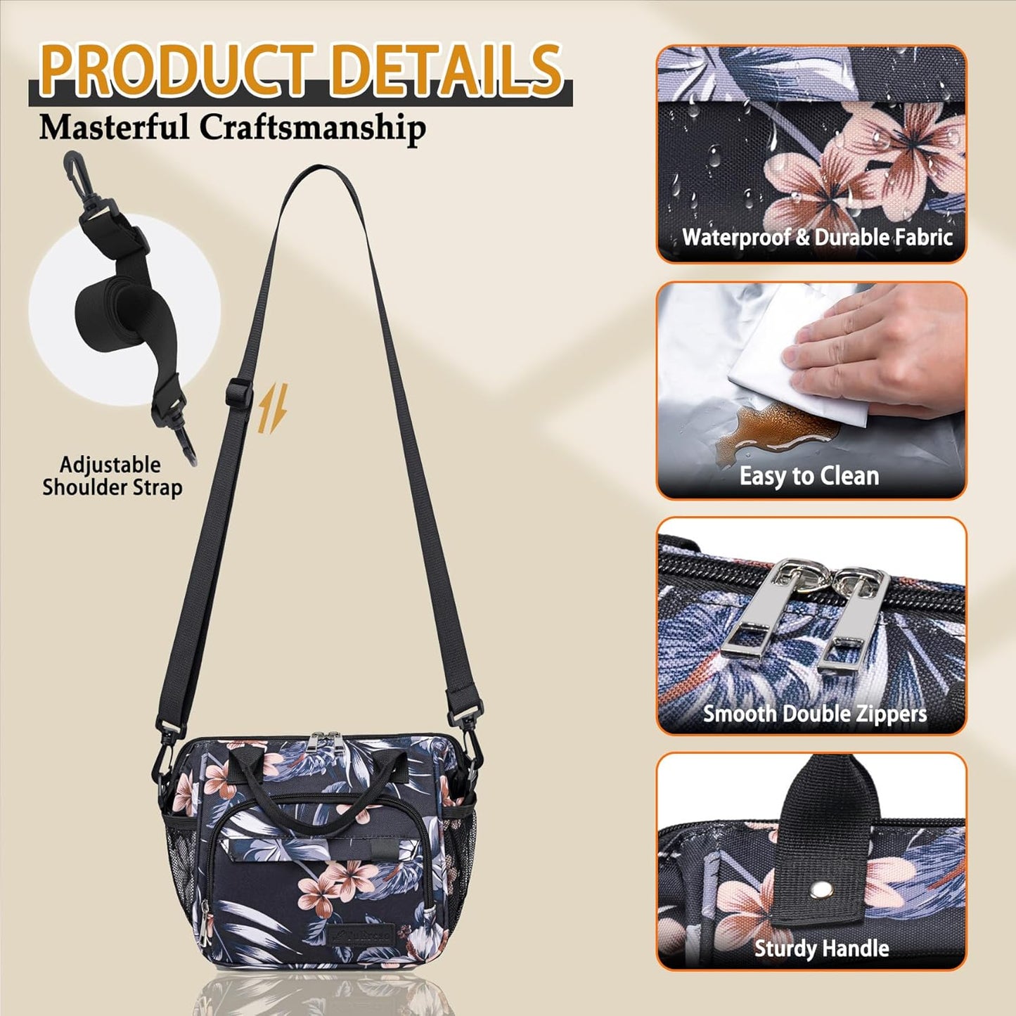 TuErCao Small Lunch Bag Lightweight Insulated Lunch Box for Women Work Portable Soft Cooler for Picnic Travel Road Trips, Loncheras para Mujer, Black