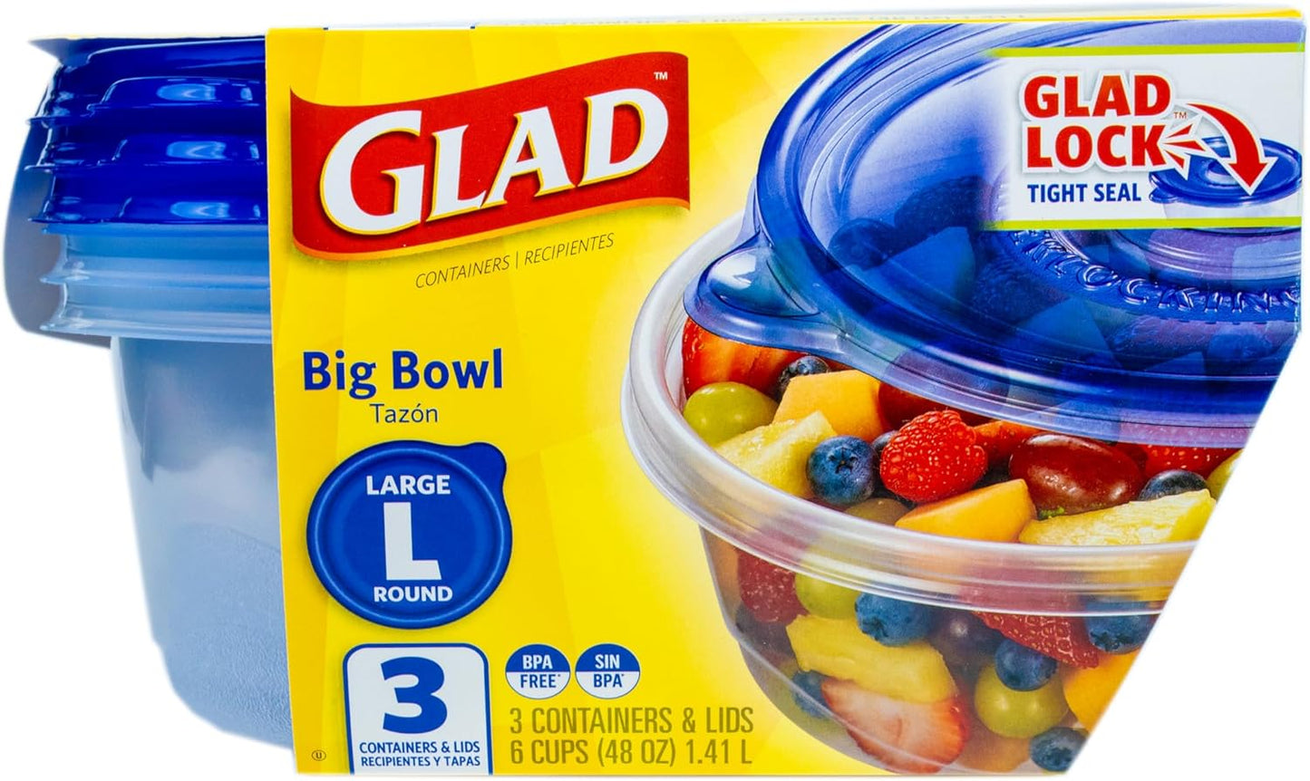 Glad GladWare Tall Entree Food Storage Containers with Lids, Large Square BPA Free Plastic for Meal Prep and Lunches, Lock Tight Seal, Microwave and Dishwasher Safe, 42 Oz, 3 Count