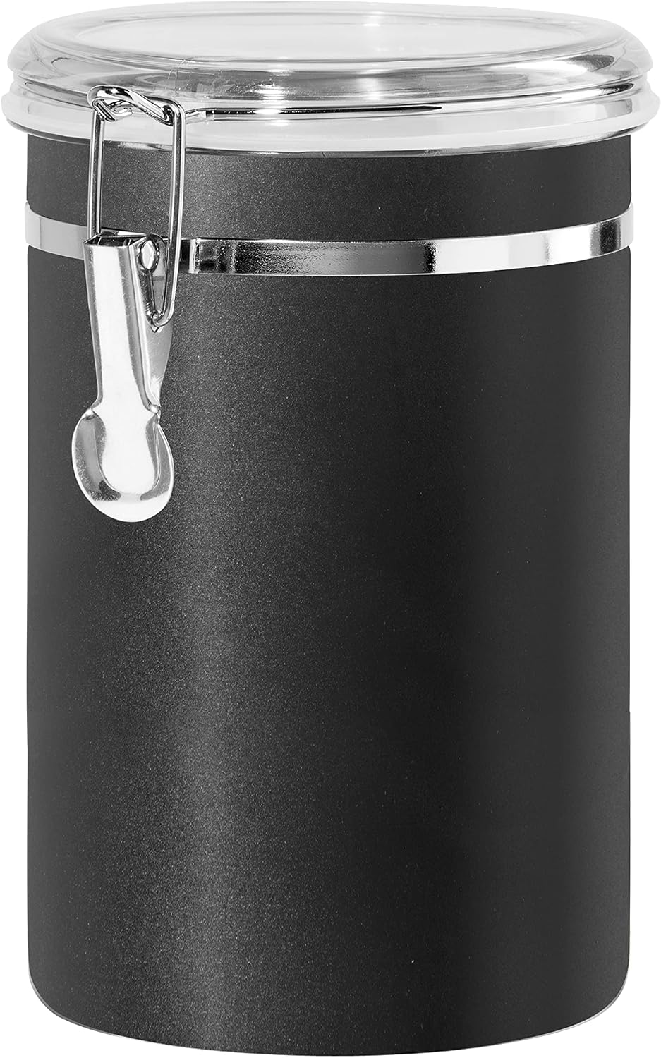 Oggi Stainless Steel Kitchen Canister 62 fl oz - Airtight Clamp Lid, Clear See-Thru Top - Ideal for Kitchen Storage, Food Storage, Pantry Storage. Large Size 5" x 7.5".