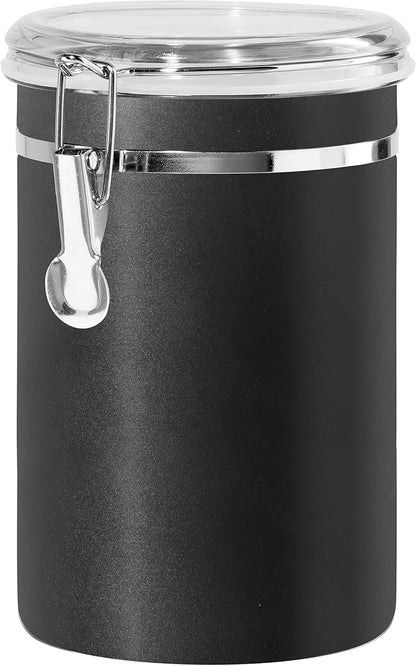 Oggi Stainless Steel Kitchen Canister 62 fl oz - Airtight Clamp Lid, Clear See-Thru Top - Ideal for Kitchen Storage, Food Storage, Pantry Storage. Large Size 5" x 7.5".