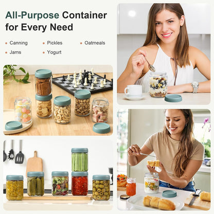 NETANY 6-pack 10oz Glass jars with Airtight Lids, Overnight Oats Containers with Lids, Wide mouth Mason Salad jars, Glass Food Storage Containers for Snacks Yogurt Spice Sugar