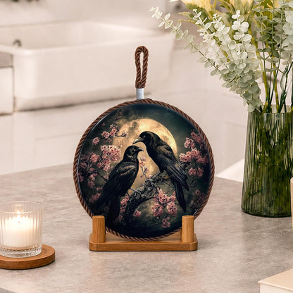 Moody Gothic Raven Floral Ceramic Trivets for Hot Dishes