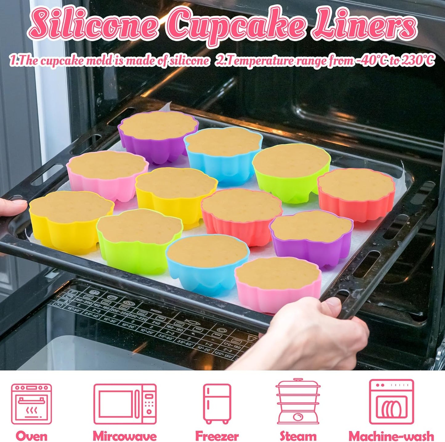 R HORSE 42Pcs Silicone Molds Cupcake 2 Inch Mini Size Reusable Muffins Liners Washable Non-Stick Donut Wrapper Mold Flower Shapes Baking Cups for Pan Oven Microwave Dishwasher