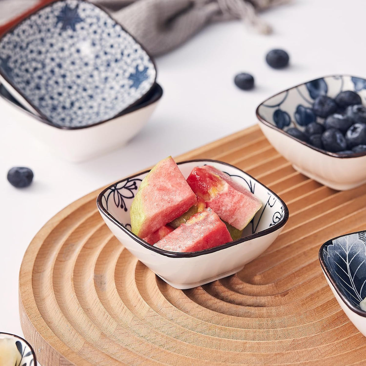 Japanese Style Ceramic Dipping Bowls,3'' Small Pinch Bowls Set Side Sauce Cups,Dishes for Sushi,Snack and Soy,BBQ,2.5 Oz Blue and White Mini Bowl for Kitchen Prep - Set of 6 (3 inch)