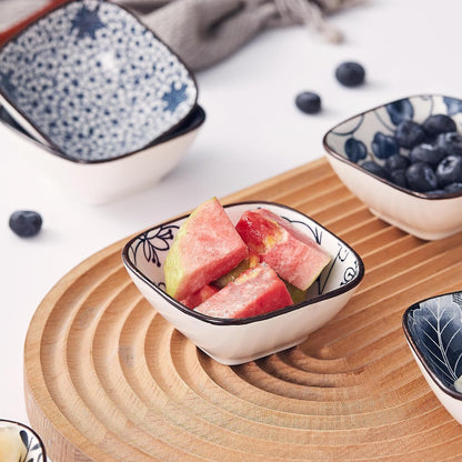 Japanese Style Ceramic Dipping Bowls,3'' Small Pinch Bowls Set Side Sauce Cups,Dishes for Sushi,Snack and Soy,BBQ,2.5 Oz Blue and White Mini Bowl for Kitchen Prep - Set of 6 (3 inch)