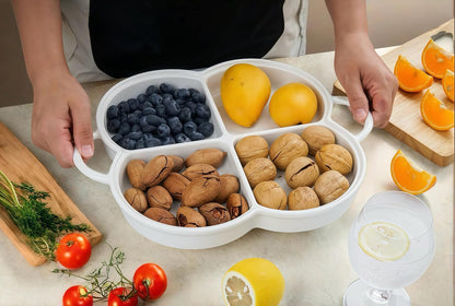 Divided Serving Platter,Ceramic Chip & Dip Serving Dish,12" Decorative Sectional Dish,4-Compartment Appetizer Fruit Dish for Party,Perfect for Chips and Dip, Veggies, Candy and Snacks, White