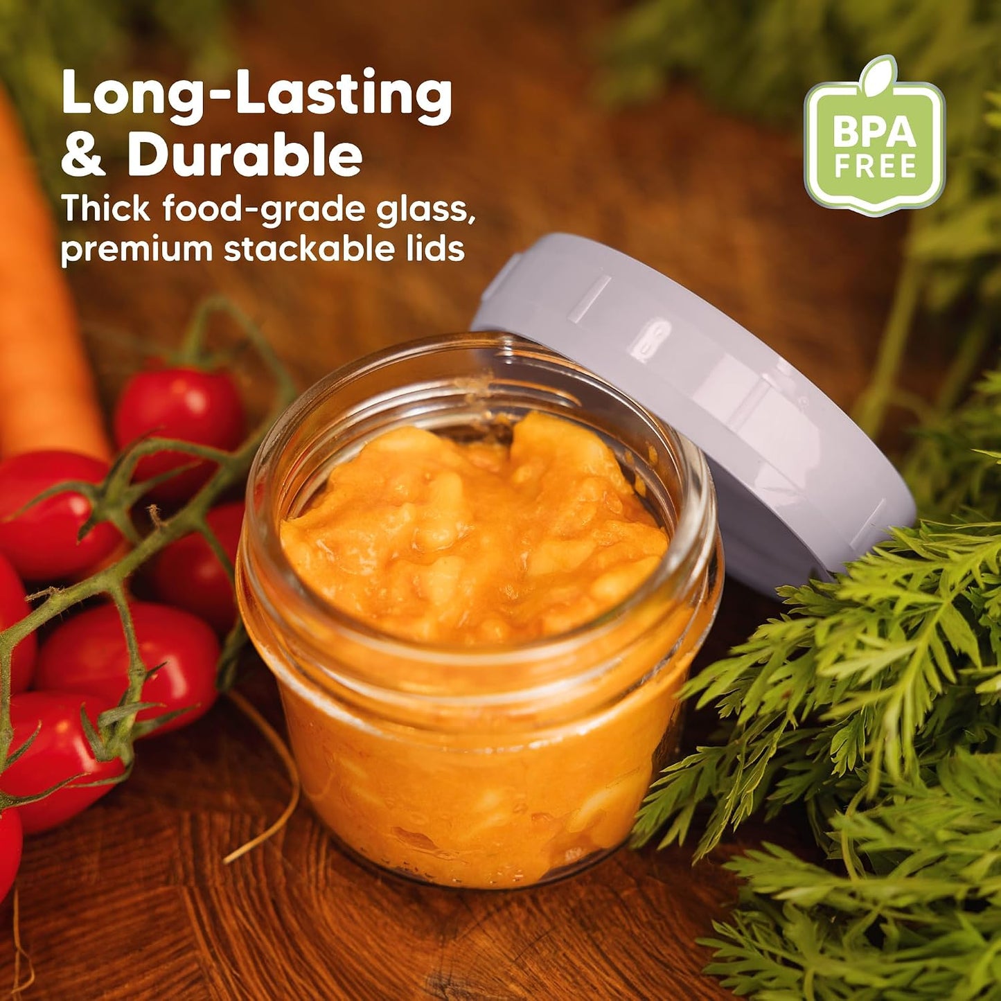KeaBabies 12pk 4oz Glass Baby Food Containers with Lids - Leak-Proof, Microwavable Small Glass Jars, Baby Purees & Toddler Snack Storage Containers, BPA-Free, Dishwasher & Freezer Safe (Musk Dusk)