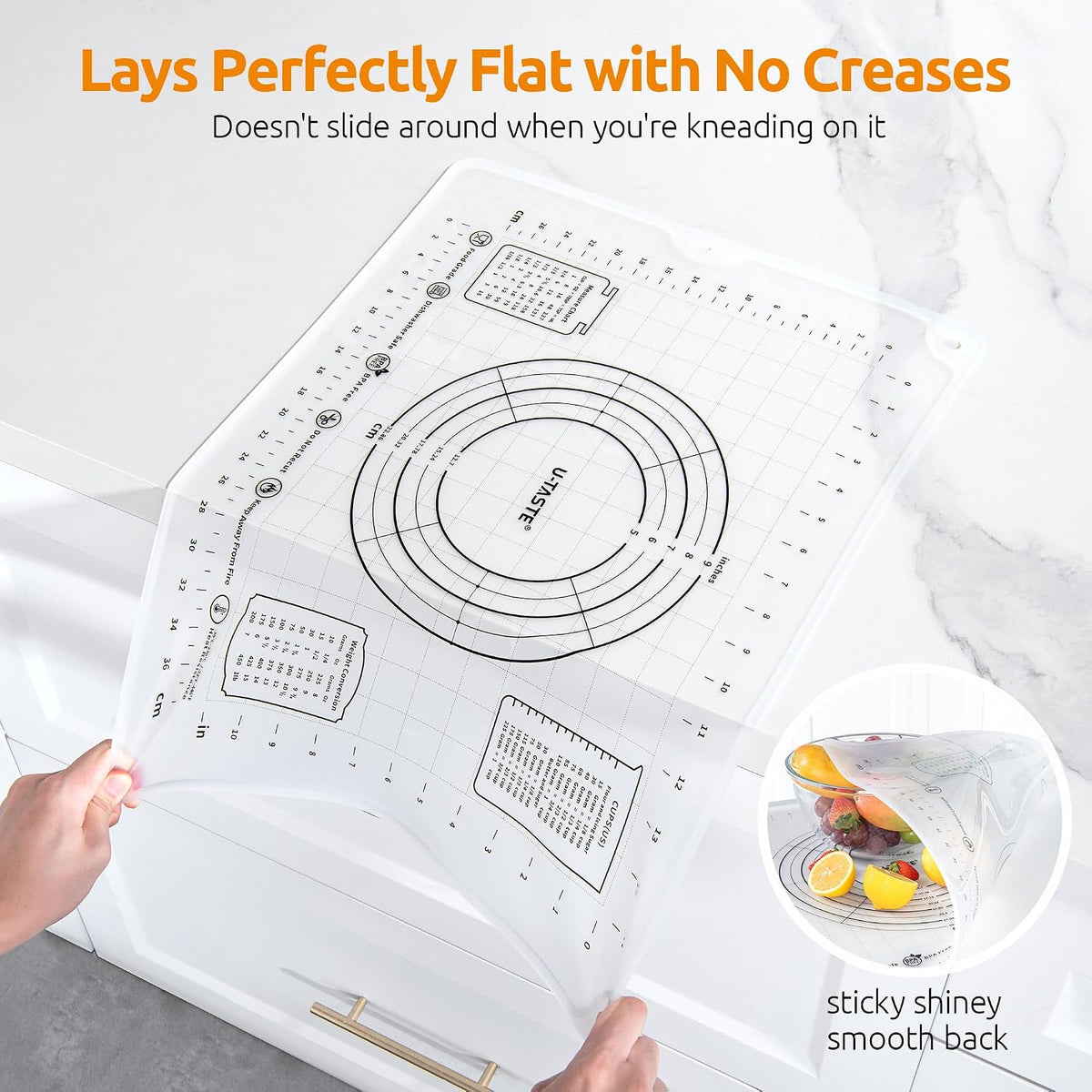 U-Taste Silicone Pastry Mat, Dough Rolling Baking Sheet, 28x20"/Transparent