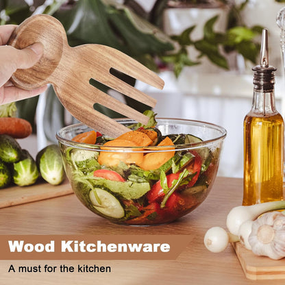 MYRAINBOW Salad Tongs, 2pcs Wood Salad Hands, Acacia Wooden Salad Tongs, Wooden Salad Serving Utensils for Tossing & Serving, 6.69" x 3", Kitchen Salad Servers Set, Ideal Gift for Home, Family,Friends