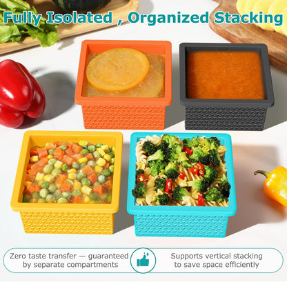 Silicone Freezer Molds for Soup Cube - 2-Cup Freezer Storage Container Tray with Lid,4 Pack Stackable Ice Cube Trays for Portion Control,Food Storage Meal Prep,Oven & Dishwasher Safe