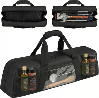 Grill Utensil Storage Bag, Large Grill Tool Storage Caddy with Pockets, BBQ Outdoor Tool Storage Bag for Grilling, Camping, Picnic Accessories (22" L×6.5" W×7.2" H, Bag Only)
