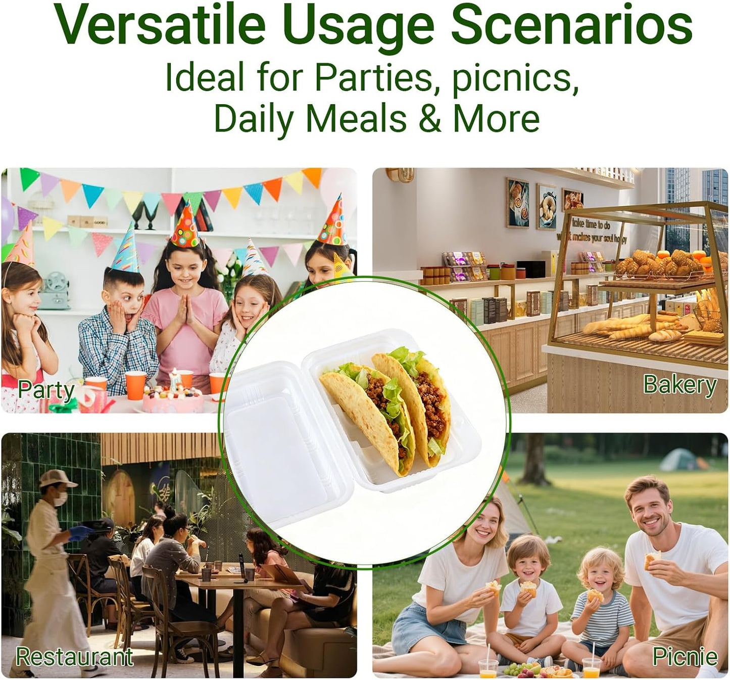 25PCS Disposable Taco Holder Box with Lids, 3-Divider Premium PP Taco Plates Microwave Safe, BPA Free To Go Taco Tray Clamshell for Taco Bar Party Serving