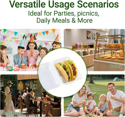 25PCS Disposable Taco Holder Box with Lids, 3-Divider Premium PP Taco Plates Microwave Safe, BPA Free To Go Taco Tray Clamshell for Taco Bar Party Serving