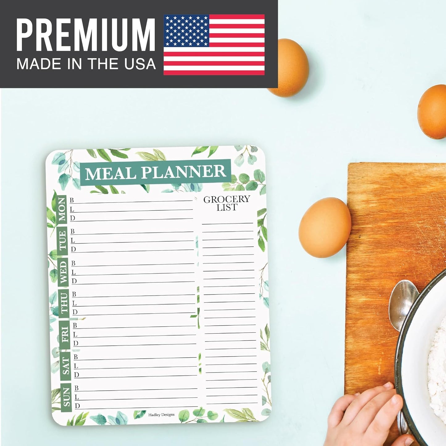 Hadley Designs Weekly Meal Planner for Fridge - Dinner Menu Board for Kitchen, Greenery Weekly Menu Board Dry Erase, Dry Erase Meal Planner for Fridge