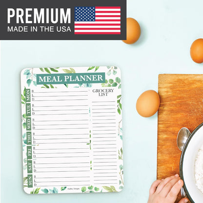 Hadley Designs Weekly Meal Planner for Fridge - Dinner Menu Board for Kitchen, Greenery Weekly Menu Board Dry Erase, Dry Erase Meal Planner for Fridge