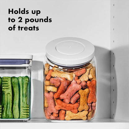 OXO Good Grips Pet POP Container – 6.0 Qt/5.7 L with Half Scoop, Ideal for up to 6.5lbs of Dog Food or 4.5lbs of Cat Food, Airtight Dog and Cat Food Storage Container, BPA Free, Clear