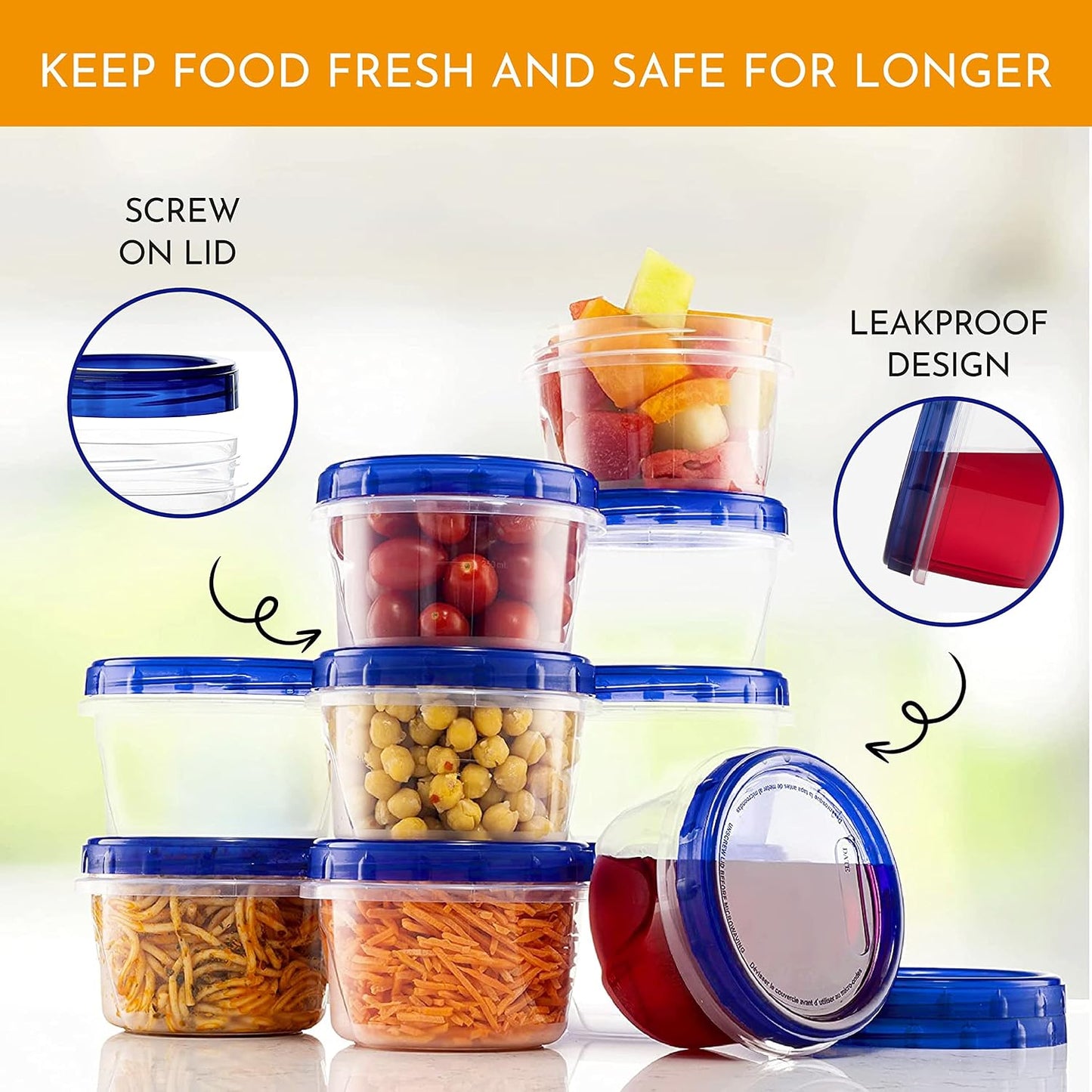 Soup Freezer Food Storage Containers With Screw On Lids [16 Oz -10 Pack] Reusable Plastic Container leak proof, Airtight, Stackable, Microwave Safe BPA Free