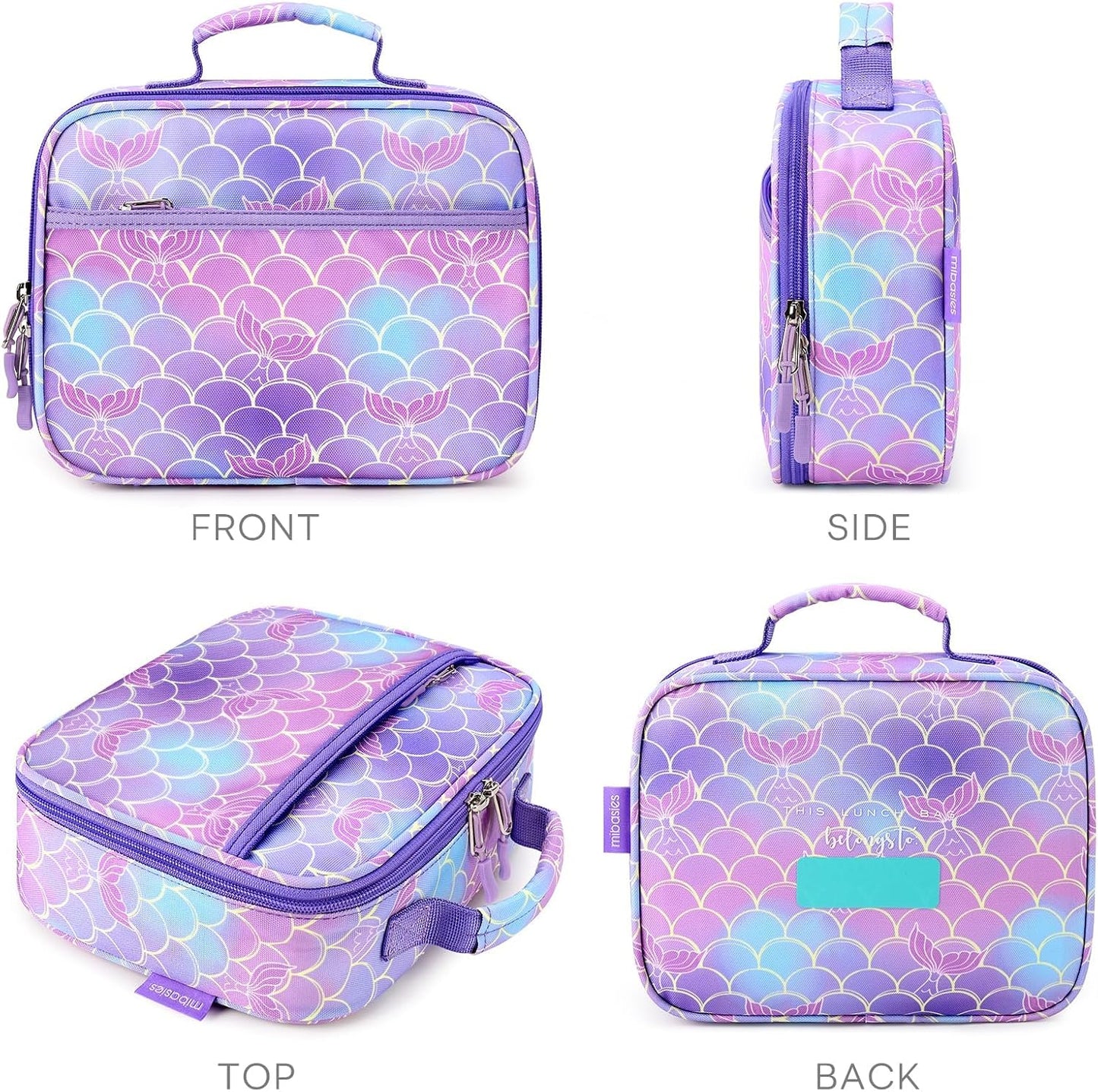 mibasies Kids Lunch Box for Girls Toddler, Insulated and Reusable Lunch Bag for School, Pink Rainbow