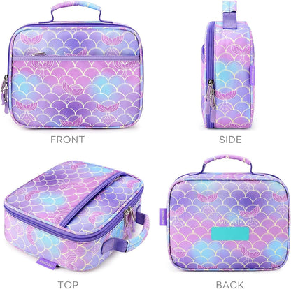 mibasies Kids Lunch Box for Girls Toddler, Insulated and Reusable Lunch Bag for School, Pink Rainbow
