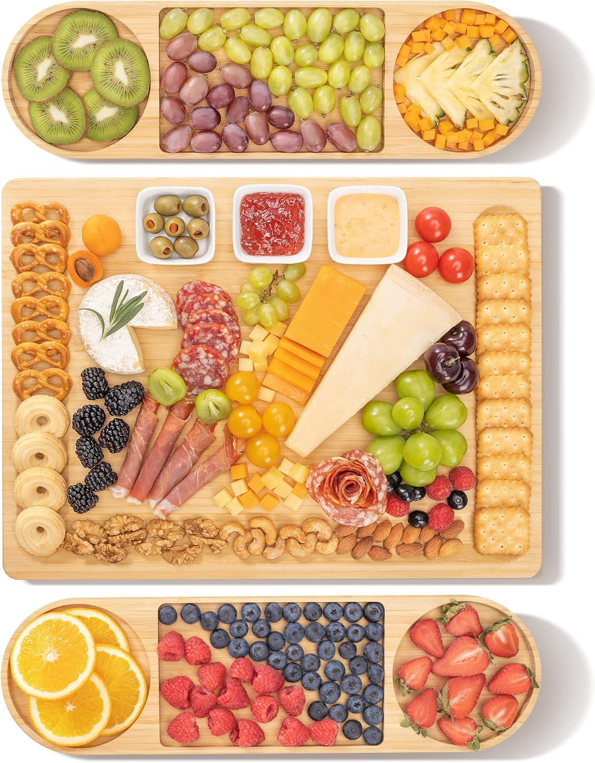 Charcuterie Board Set - FamRica Extra Large Cheese Board with 2 Drawers Bamboo Cheese Tray Serving - Unique Wedding Housewarming Birthday Gifts