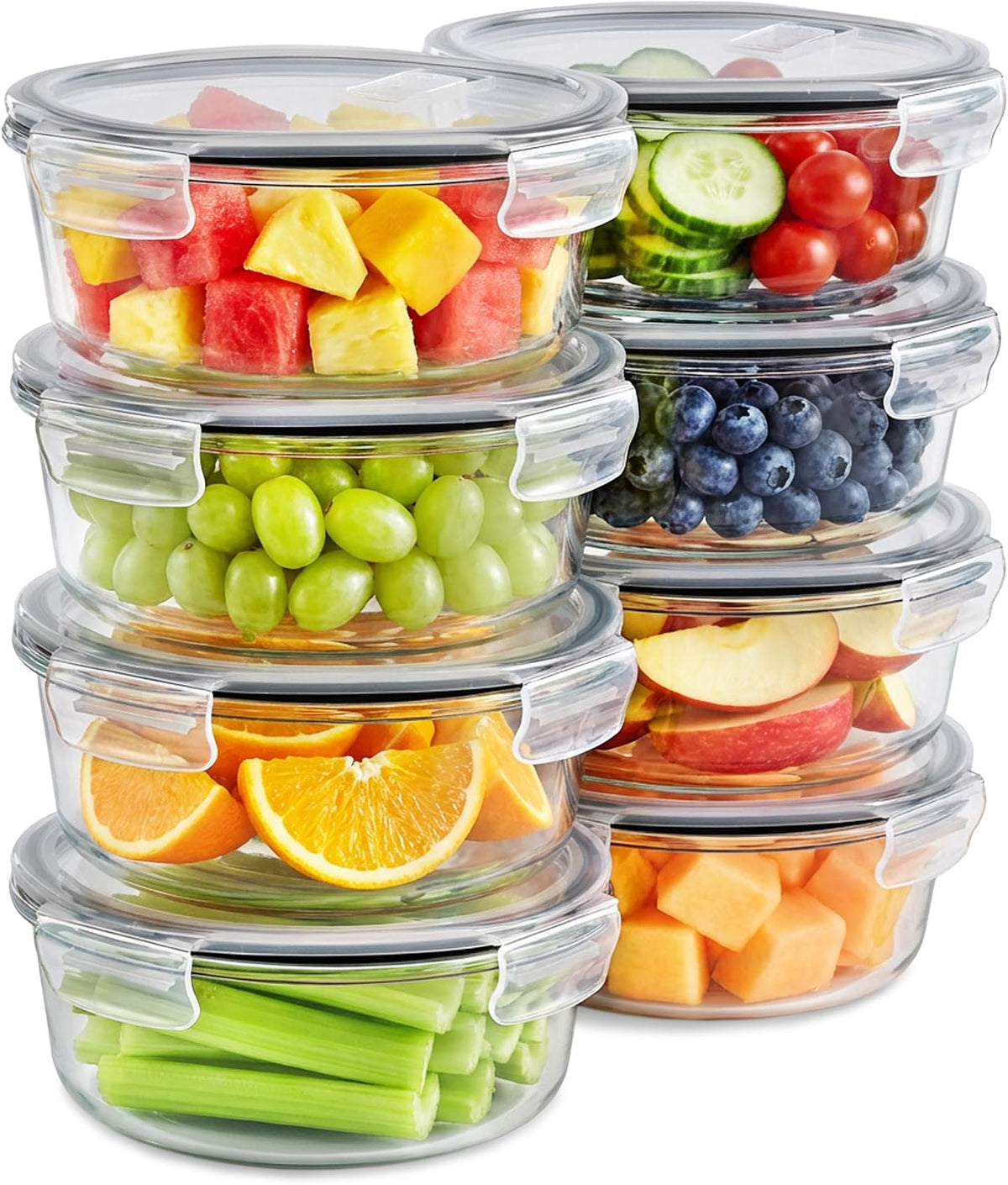 Sorbus Glass Meal Prep Containers Set – 8 Round 32oz Containers with Airtight Lids – Freezer, Dishwasher, Oven Safe – Reusable Food Storage Bowls