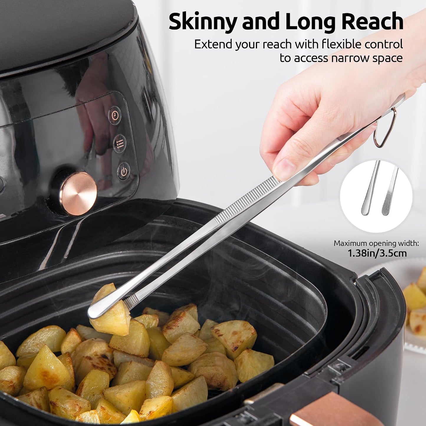U-Taste 8"+10"+12" Kitchen Cooking Tweezer: 18/8 Stainless Steel Food-Grade Metal Food Tong, Flexible Pinching, Seamless-Welding and Sturdy for Serving Grilling Frying, Plating, Feeding (Pointed Tip)