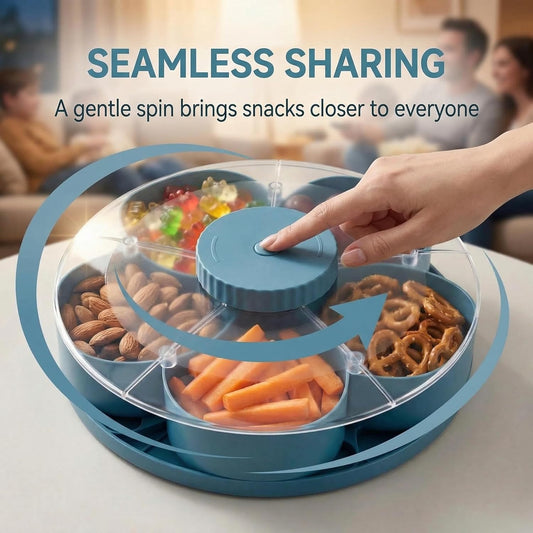 Divided Serving Tray that Spins – Perfect for Snacks, Dips & Party Appetizers with Lid, 5-Compartment Lazy Susan Organizer, Portable Veggie Platter for Party|Travel|Picnic (Blue)