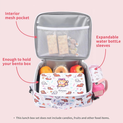 rockpapa Kids Lunch Box Set with 14oz Insulated Water Bottle & Lunch Bag, Leakproof 5.5 Cups Bento Box for School & Children, BPA-Free, Microwave Safe for Boys Girls (Grey Constr Turcks)