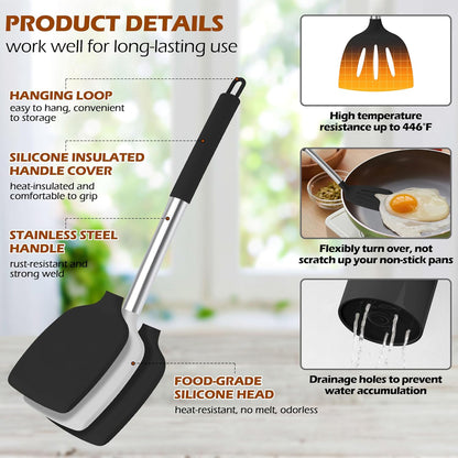 HaWare 29 PCS Silicone Cooking Utensils Set, Heat Resistant Kitchen Utensils Set with Stainless Steel Handle, Spatula Sets with Holder and Hooks, Kitchen Tools Gadgets for Nonstick Cookware -Khaki