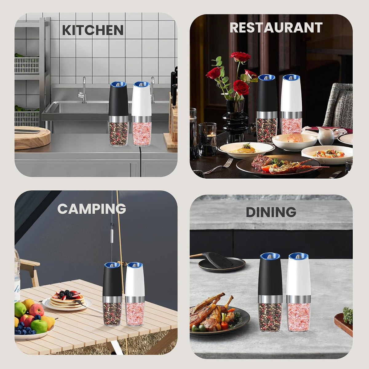 Battery Operated Salt And Pepper Grinder Set 2 Pack (Black)