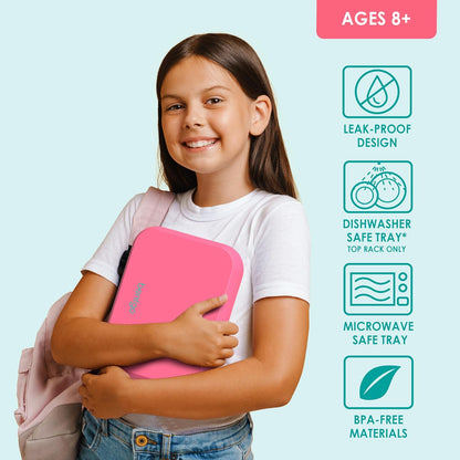 Bentgo Pop - Leak-Proof Lunch Box & Removable Divider for Ages 8+ & Teens - Lunch Container Holds 5 Cups of Food; 3-4 Compartments; Microwave/Dishwasher Safe; 2 Year Warranty (Flame Red/Turquoise)
