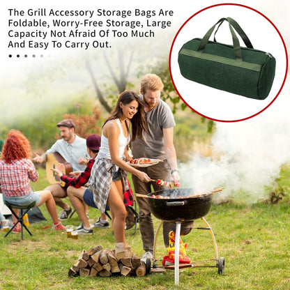 Grill Accessory Storage Bag, 24"" Extra Thick Canvas Grill Utensil Storage Bag, Double Zipper Grill Tool Storage Bag, BBQ Tool Storage Bag Carry Bag for Camping Hiking Barbecue, Dark Green