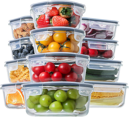 HOMBERKING 24pc Glass Food Storage Containers with Lids, Glass Meal Prep Containers, Airtight Bento Boxes, BPA Free & Leak Proof, Pantry Kitchen Storage(12 lids & 12 Containers) - Purple