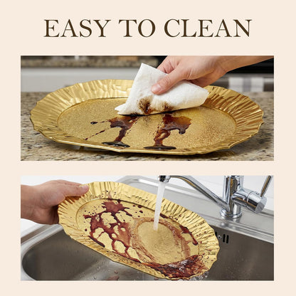6 Pack Gold Serving Platter Set, Plastic Serving Tray Gold Platters Reusable Party Snack Servings Tray Decorative Food Appetizer Platters for Dessert Cupcake Charcuterie Sushi Snack(14" x 8.5")
