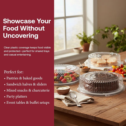Smarty Had A Party 12 Inch Black Round Plastic Serving Tray – Heavy-Duty Party Platters & Catering Trays, Reusable or Disposable Plastic Trays for Serving Food, Elegant Party Tray Set of 25