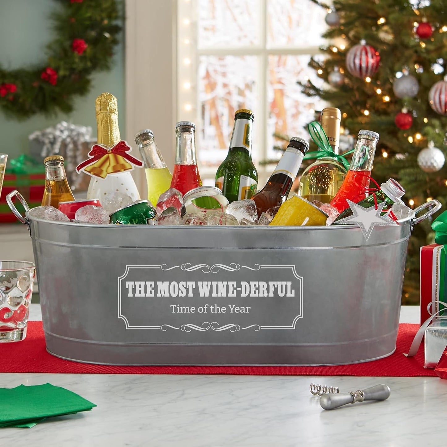 Let's Make Memories Personalized Beverage Tub - Custom Beverage Tub - Customize With Name & initial - Galvanized Drink Tub - 20 ¾"L x 11 ¾"W x 7" H - 5.5 Gallons