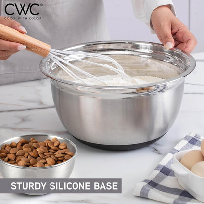 COOK WITH COLOR Stainless Steel Mixing Bowls Set with Lids - Nesting Bowls with Non-Slip Bottom, Sage, 12 Pieces