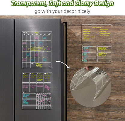 JJPRO Non-Magnetic Clear Weekly Planner & to Do List for Fridge, 8.5"x13" Dry Erase to Do List WhiteBoard,Reuasble Weekly Calendar for Refrigerator,Cabinet,Wall&Glass, All Smooth Surfaces