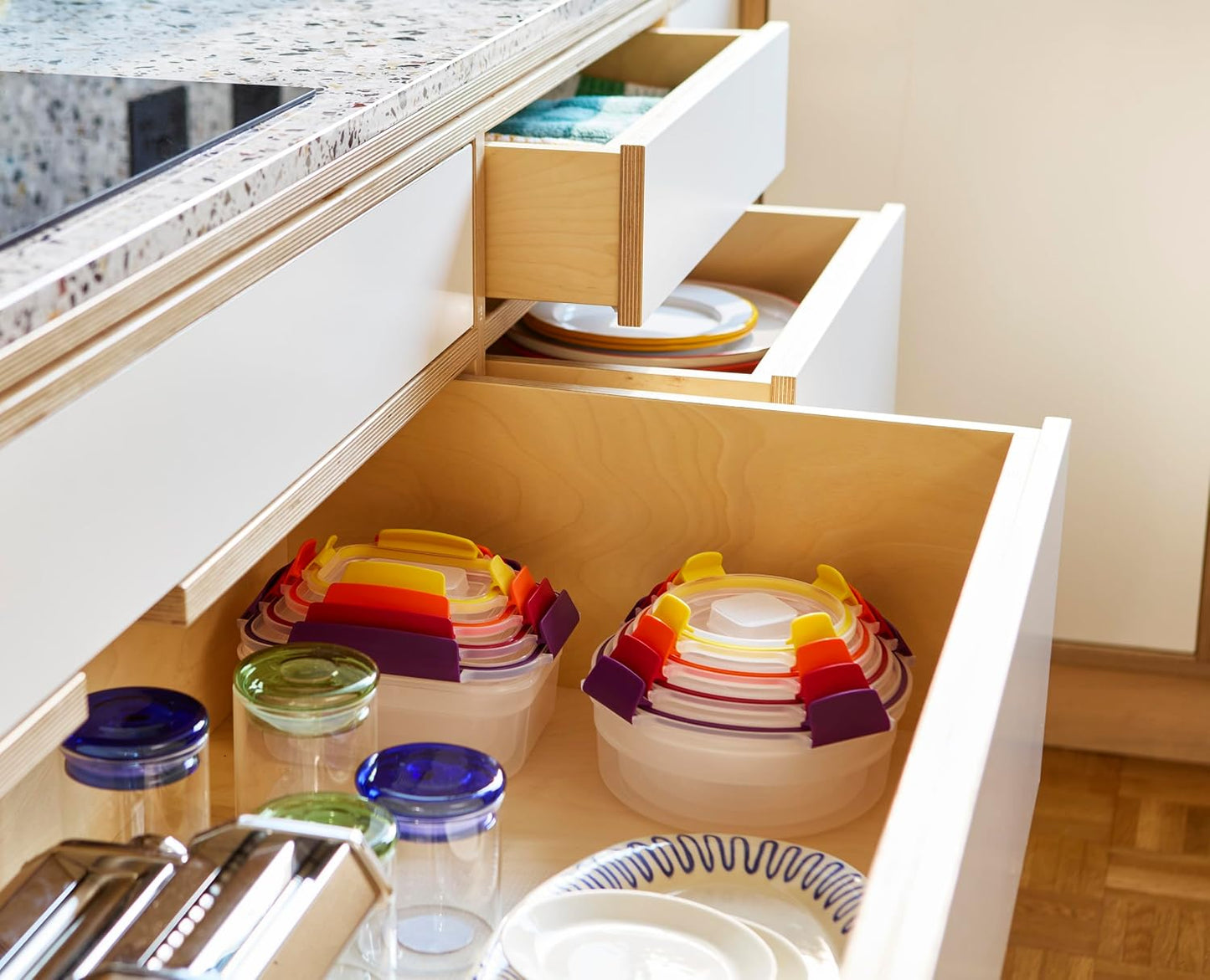Joseph Joseph Nest Lock Plastic BPA Free Food Storage Container Set with Lockable Airtight Leakproof Lids, 10-Piece, Multi-Color