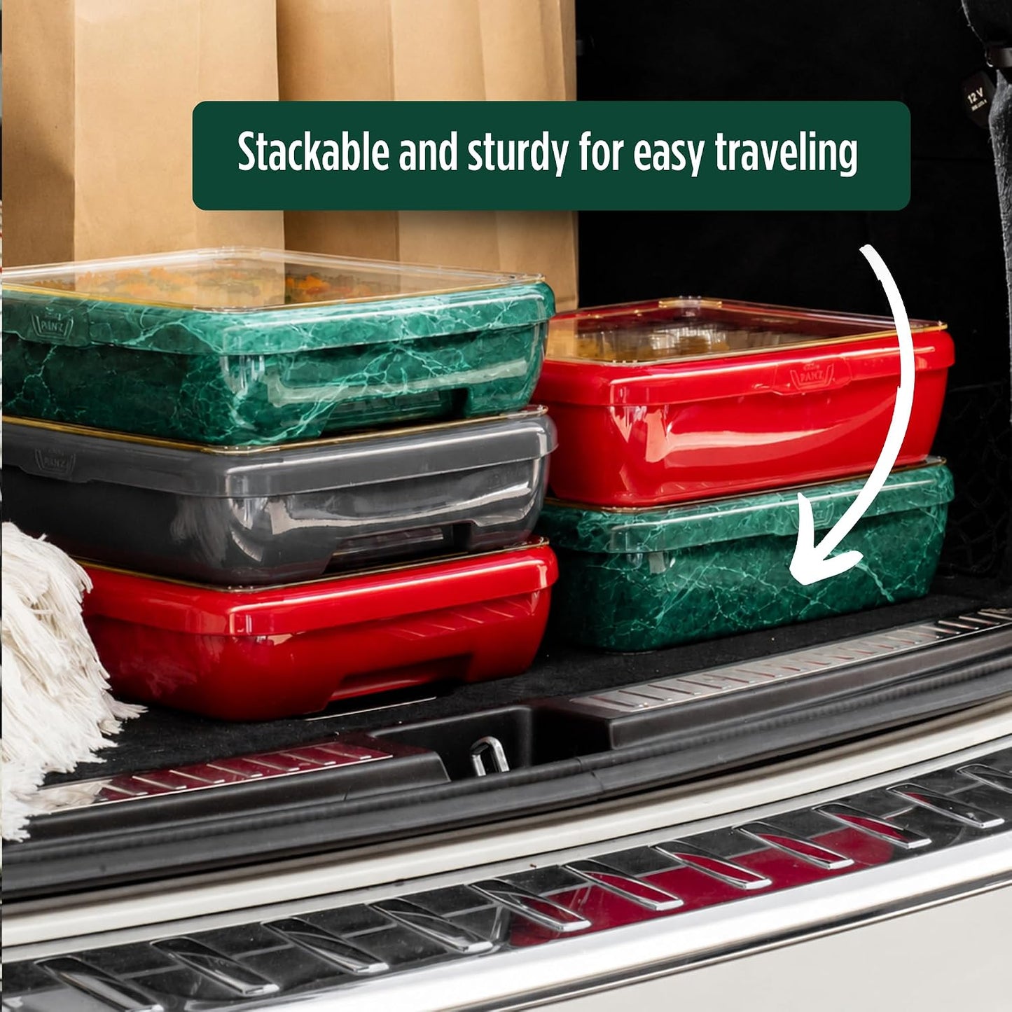 Fancy Panz Red Classic Aluminum Foil Pan Carrier with Secure Latch Lid - Reusable Casserole Carrier for Half Size Pans - Food Transport Holder for Potlucks, Parties, Tailgates & Entertaining