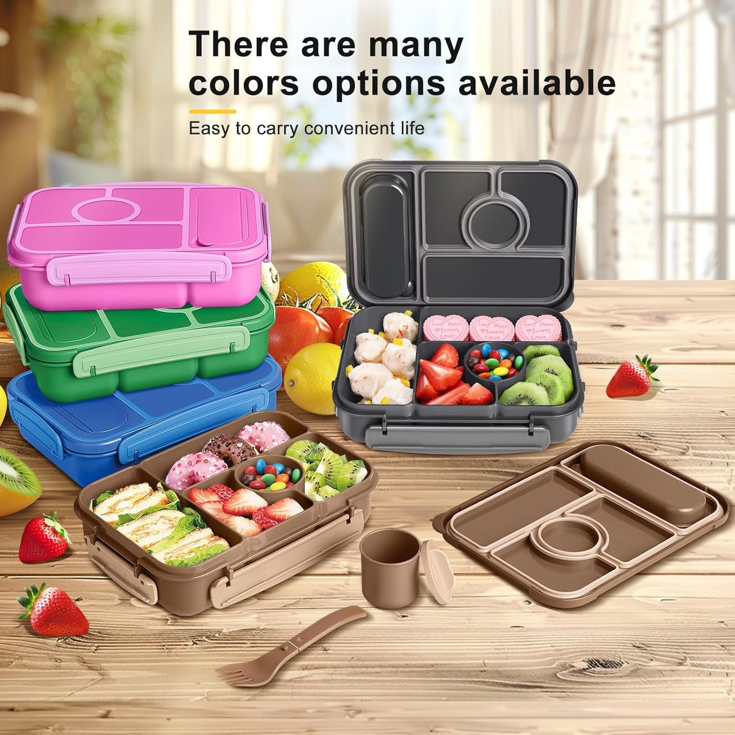 Amathley Bento Box Adult Lunch Box Kids,Lunch Containers for Adults/Kids/Toddler,5 Compartments Bento Lunch Box with Sauce Vontainers,Microwave & Dishwasher & Freezer Safe,BPA-Free (Blue)