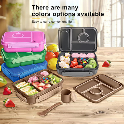 Amathley Bento Box Adult Lunch Box Kids,Lunch Containers for Adults/Kids/Toddler,5 Compartments Bento Lunch Box with Sauce Vontainers,Microwave & Dishwasher & Freezer Safe,BPA-Free (Blue)