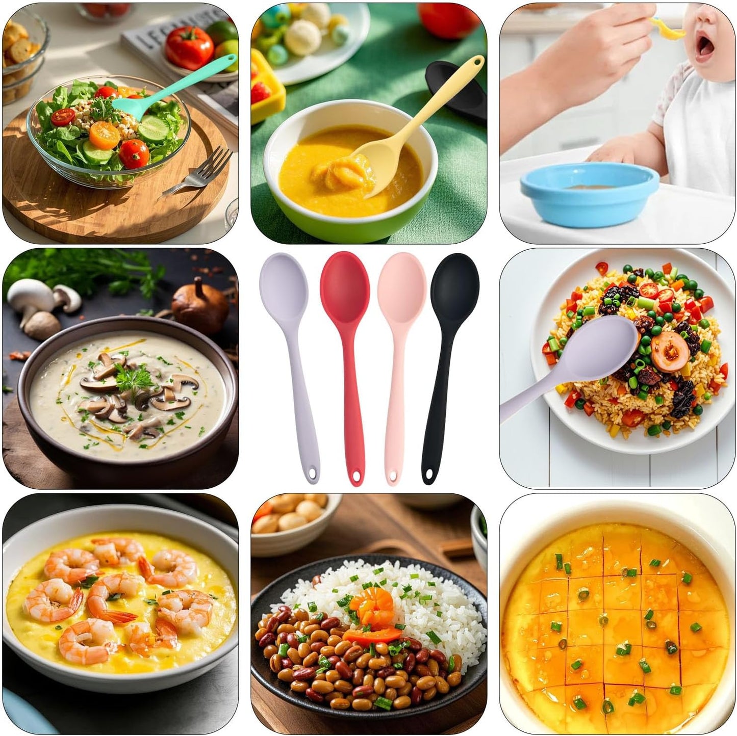 Silicone Spoons Set of 5,Mixing Spoons for cooking,Heat Resistant Spoons, Mixing Spoons for Kitchen Cooking Baking Stirring Mixing Tools (2pcs Large & 3pcs small)