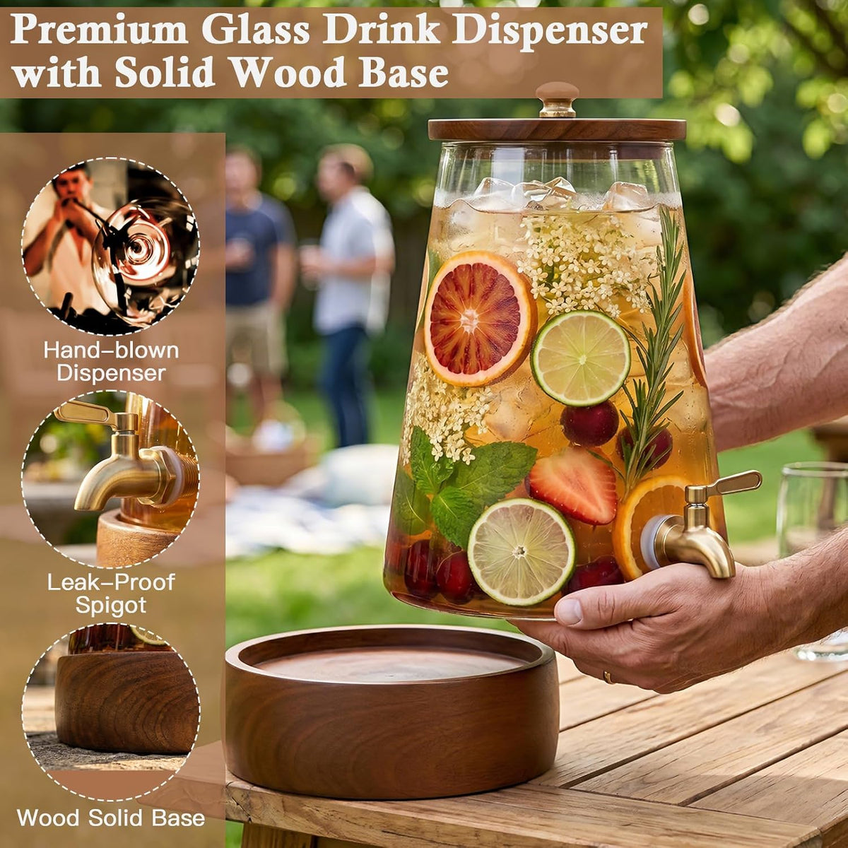 JOVGANK 1.7 Gallon Glass Drink Dispenser - Beverage Dispenser with Spigot