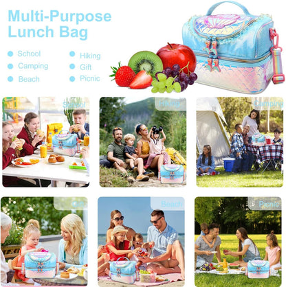 RHCPFOVR Kids Lunch Bag - Double - Decker Cooler Insulated Lunch Box for Boys Girls,Washable Lunch Bag with Strap and Reusable Toddler Lunchbox for School and Daycare