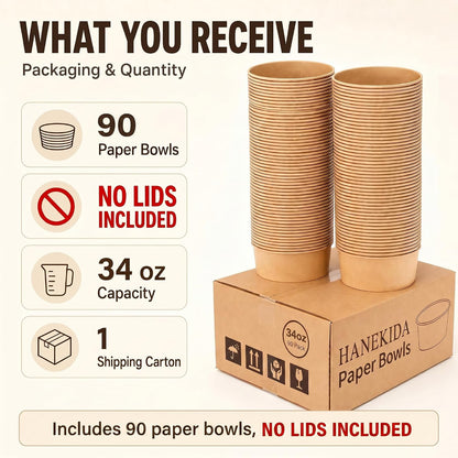 34 oz Paper Bowls with Lids, 50 Count Disposable Meal Prep Containers