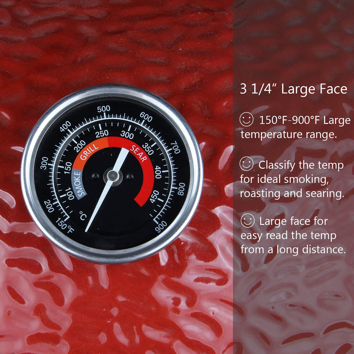 BBQ Grill Temperature Gauge Waterproof Large Face for Kamado Joe Barbecue Charcoal Grill Stainless Steel 150-900°F Cooking Thermometer for Oven Wood Stove Accessories Tool Set Up Easy