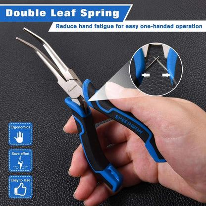 SPEEDWOX Long Reach Bent Needle Nose Pliers With Smooth Jaw Angled Needle Nose Pliers For Jewelry Making Fish Bone Pliers Tweezers Bent Chain Nose Pliers For Wire Bending And Small Object Gripping
