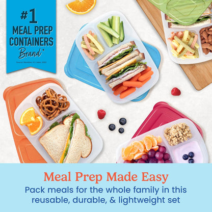 Bentgo Easyboxes - Original Stackable Lunch Boxes - Reusable 3-Compartment Food Containers for Kids and Adults - Bento Lunch Box for Meal Prep, School, & Work - BPA Free, Set of 4 (Earth Tones)
